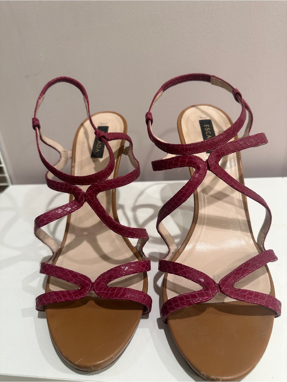 Escada Wine Red Strappy High-Heel Sandals